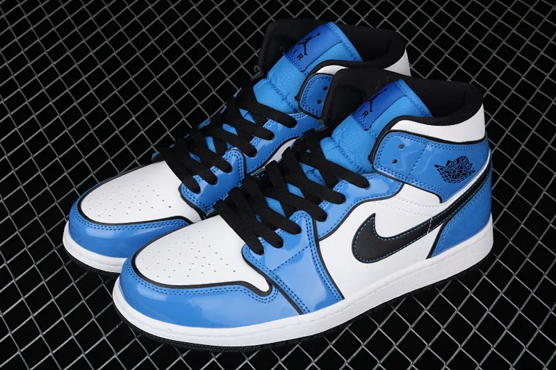 All categories Air Jordan Jordan series basketball shoes Air Jordan 1 Mid G version pure original Air Jordan 1 Mid AJ1 Joe 1 patent leather white and blue two-dimensional small lightning Chinese basketball shoes DD6834-402